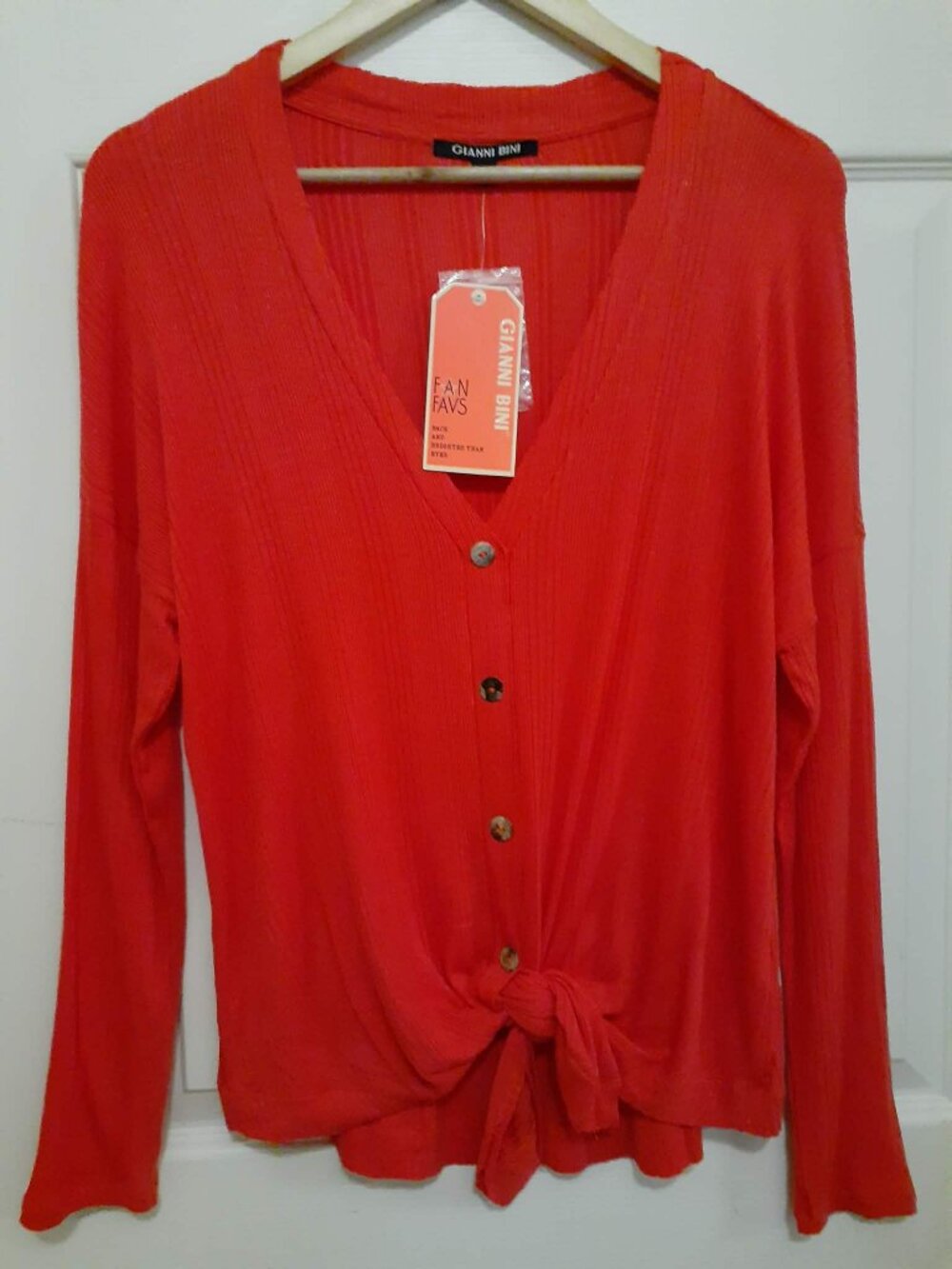 GIANNI BINI Lightweight Knit Tie-Front Button-Down Cardigan